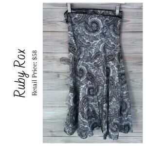 Ruby Rox Black & White paisley Strapless Dress
